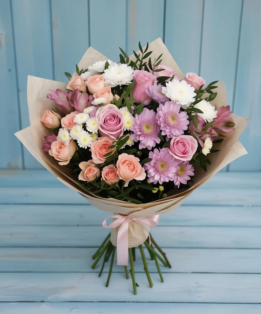 Букет цветов из: Хризантемы, Розы и Альстромерии в Тайшете