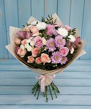 Букет цветов из:  Хризантемы, Розы и Альстромерии в Тайшете