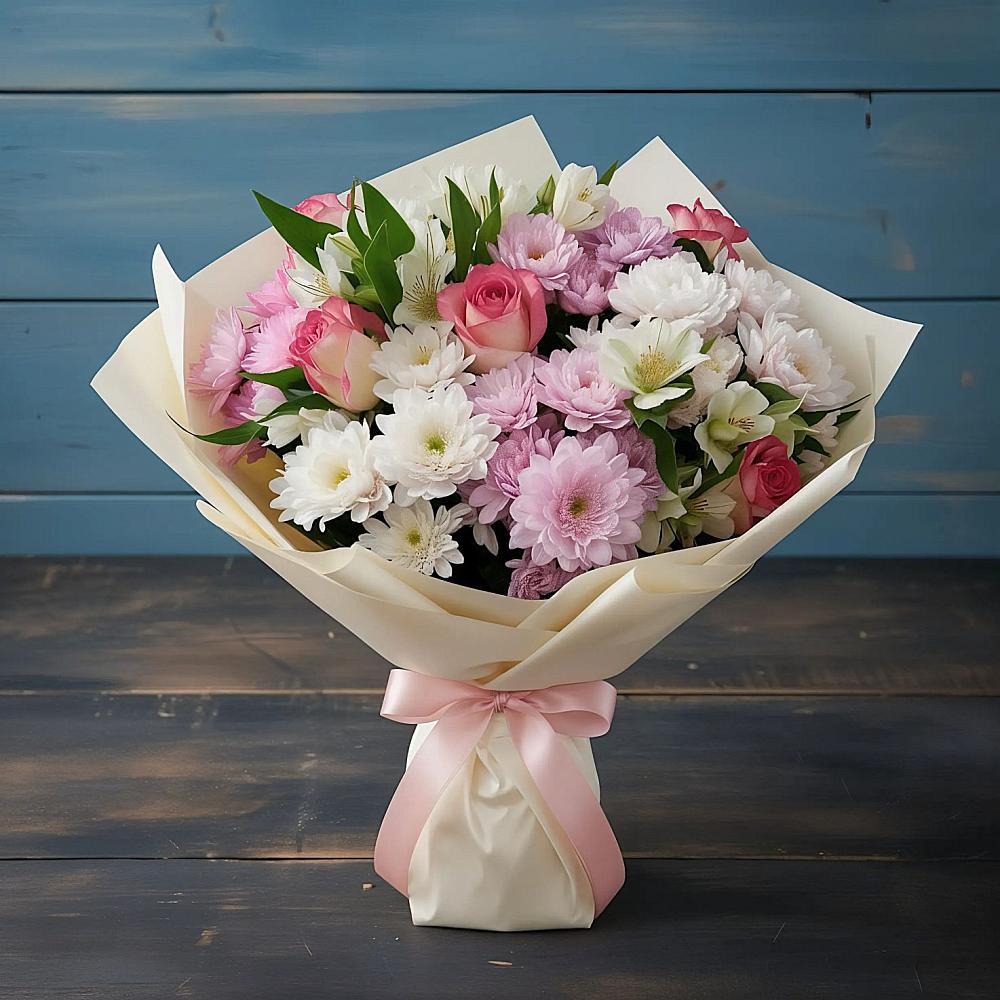 Букет цветов из: Хризантемы, Альстромерии и Розы в Тайшете